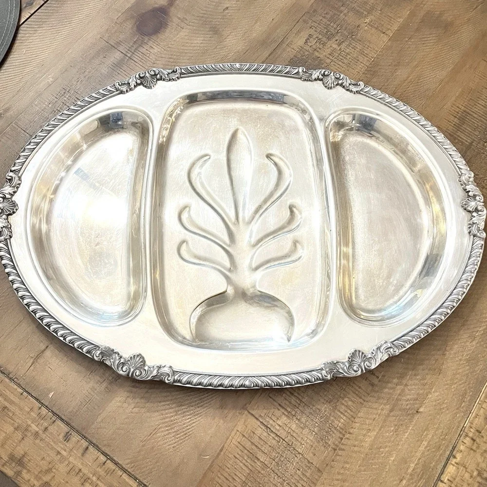 Vintage‎ EPCA Bristol by Poole 86 Silver Plated Oval 3 Part Platter Tray Meat